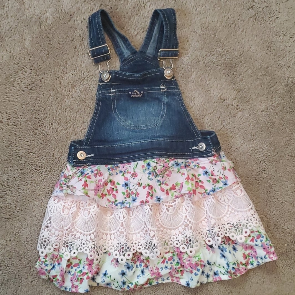 Toddler Jean Overall Layered Pattern Dress